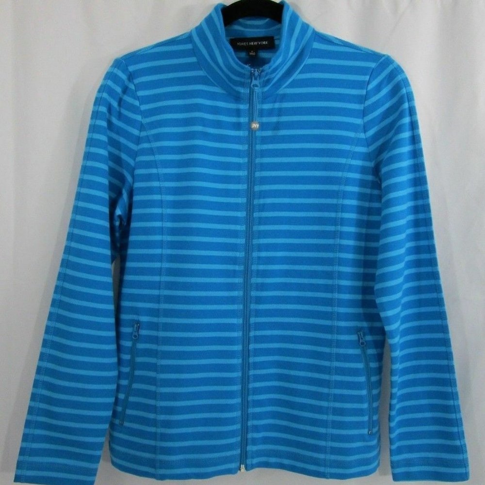 Jones New York Women's Full Zip Mock Neck Jacket Turquoise Size X-Small